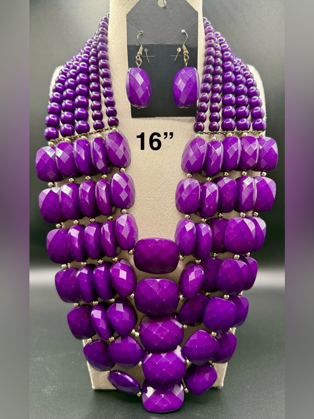Purple Statement Beaded Necklace and Earring Set
